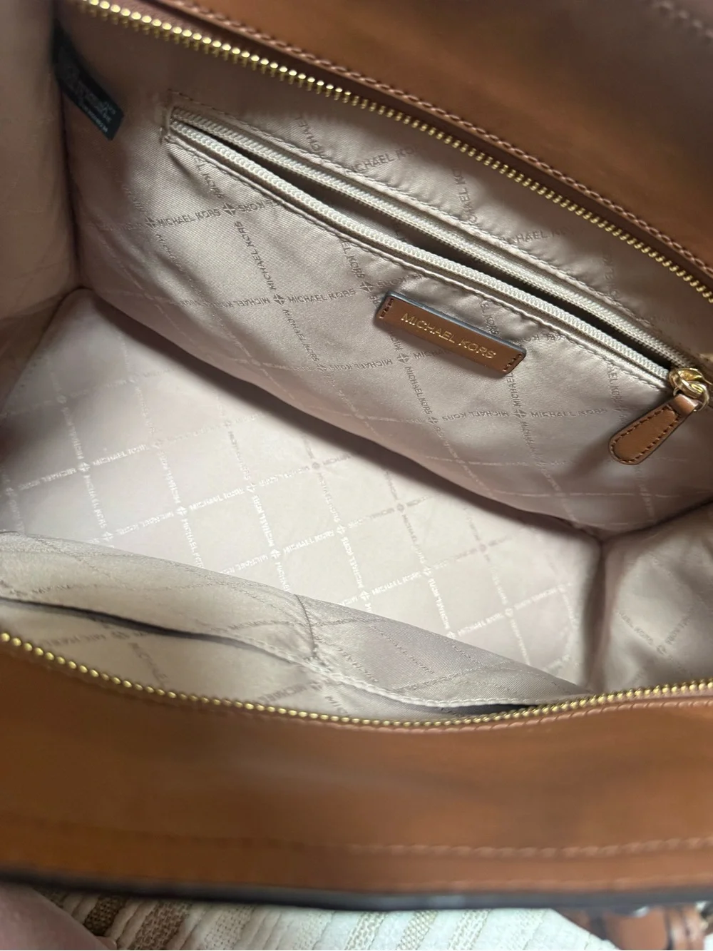 Michael Kors Cognac Pebbled Leather Tote with Gold MK Charm